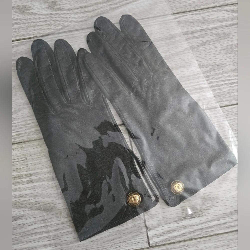 CHANEL Black Gloves with Gold Buttons Accents - Picture 2 of 7